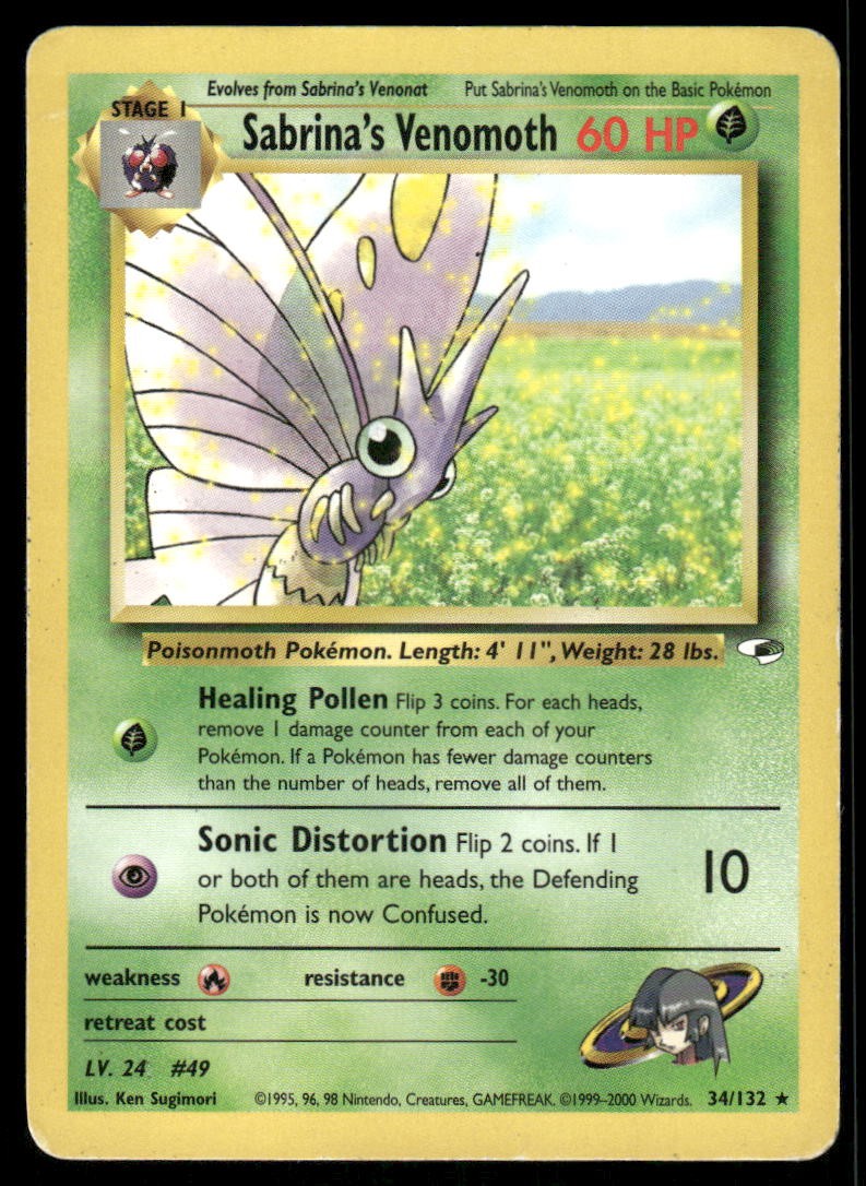 Pokemon Cards Sabrina's Venomoth 34/132 Unlimited Gym Heroes Rare MP