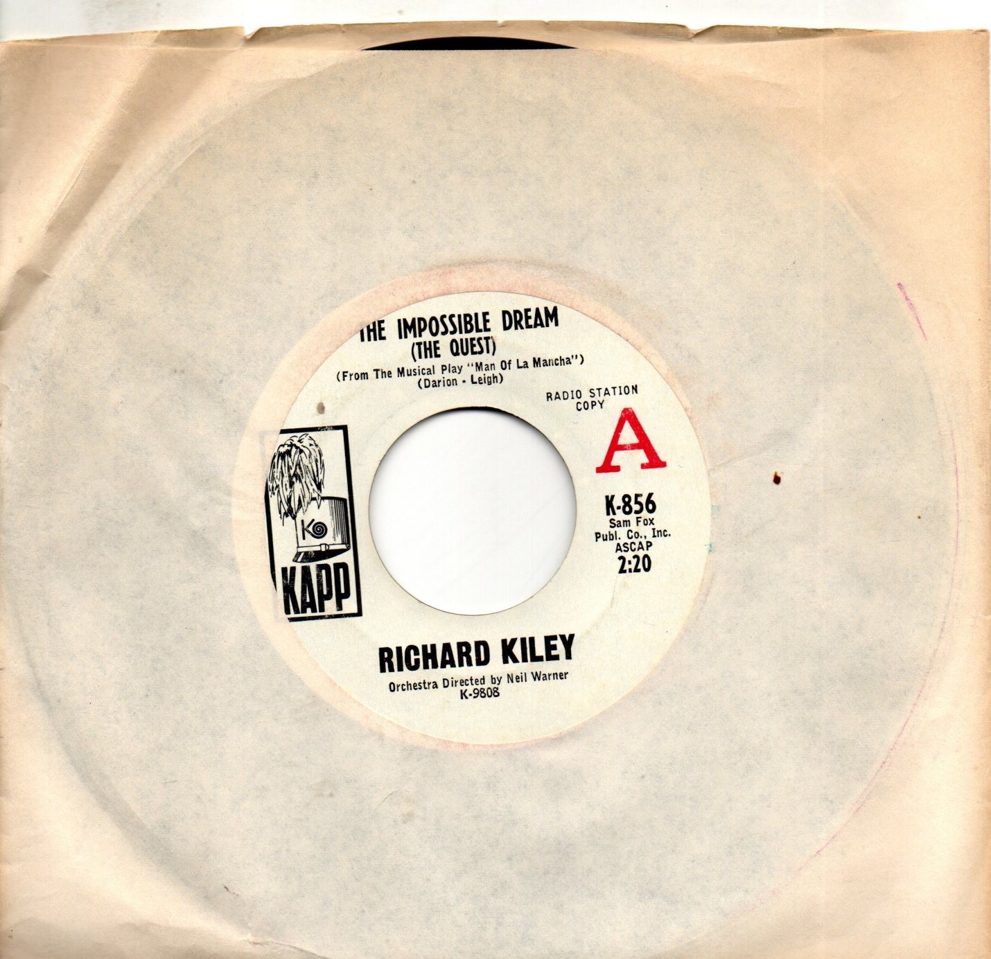 Richard Kiley:The impossible dream (The Quest)/Dulcinea:US Kapp:DJ