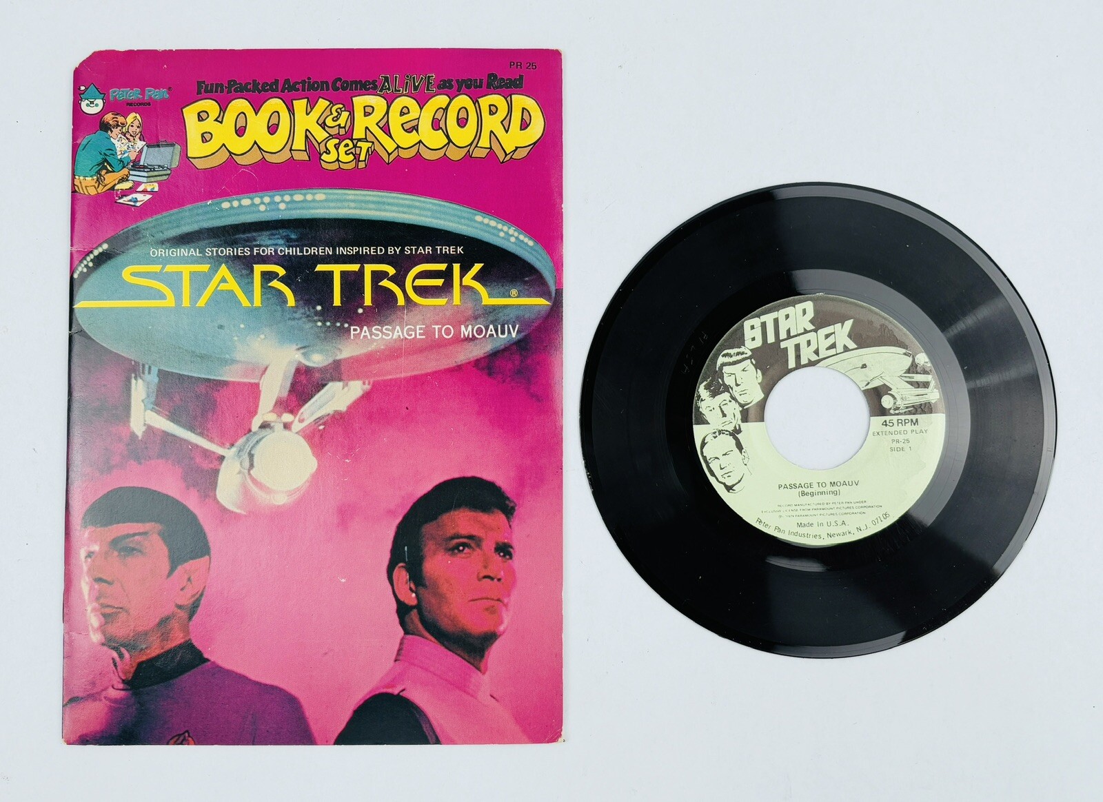 Vintage Star Trek Passage to Moauv Book and Record Set 45RPM 1979 Peter Pan