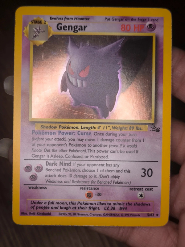 Pokemon Vintage Holo Rare Gengar Fossil Englisch