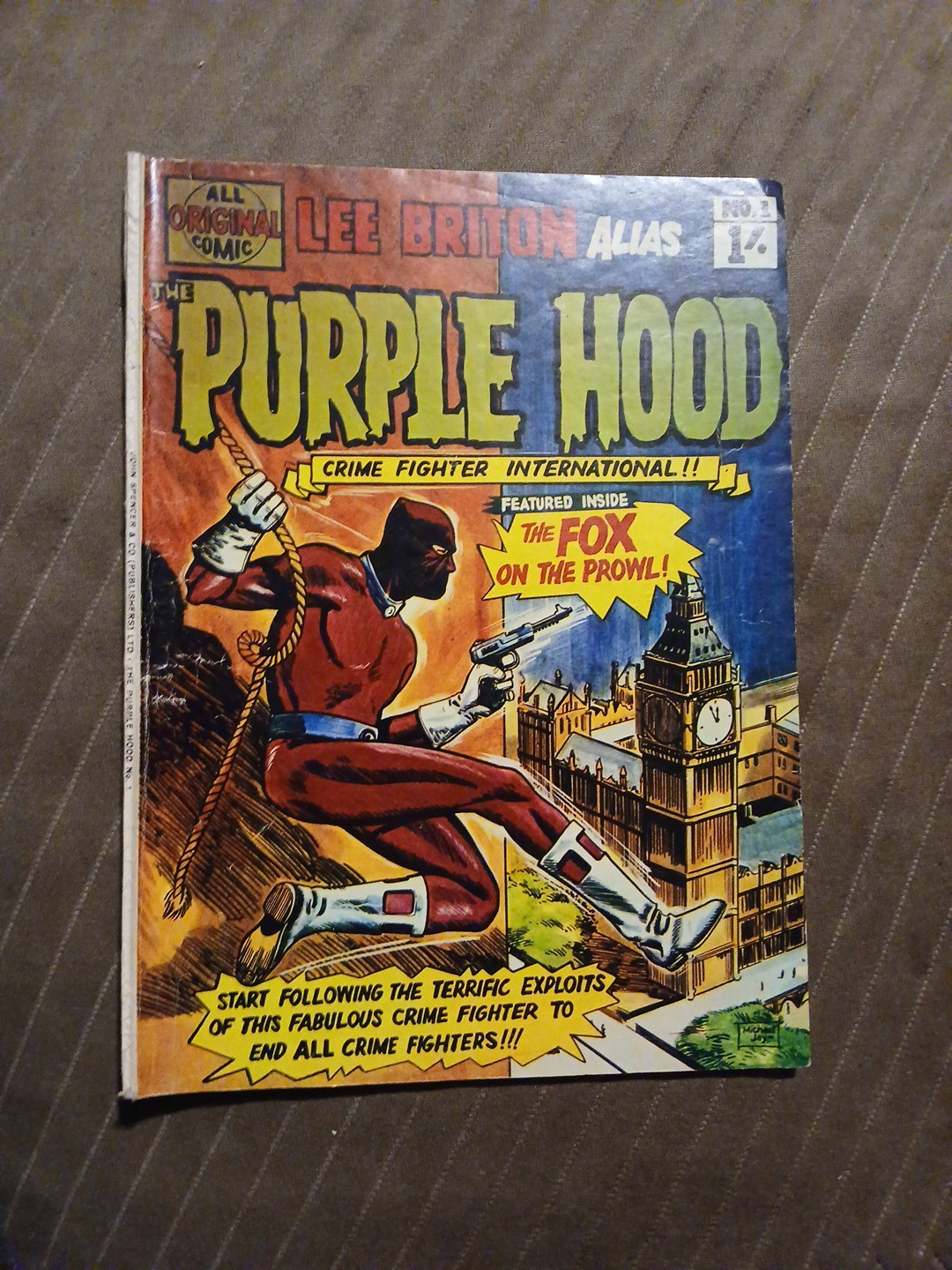 LEE BRITON ALIAS PURPLE HOOD #1 1967 UK fumetto supereroi RARO ultima copia bello. 