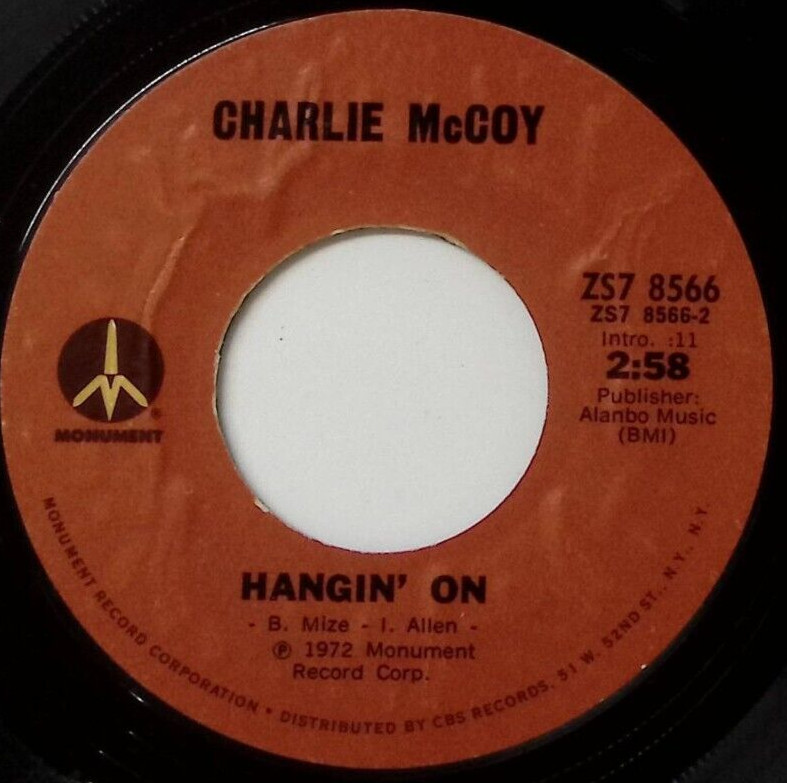 CHARLIE MCCOY HANGIN' ON/ORANGE BLOSSOM SPECIAL MONUMENT RECORDS VINYL 45 55-19