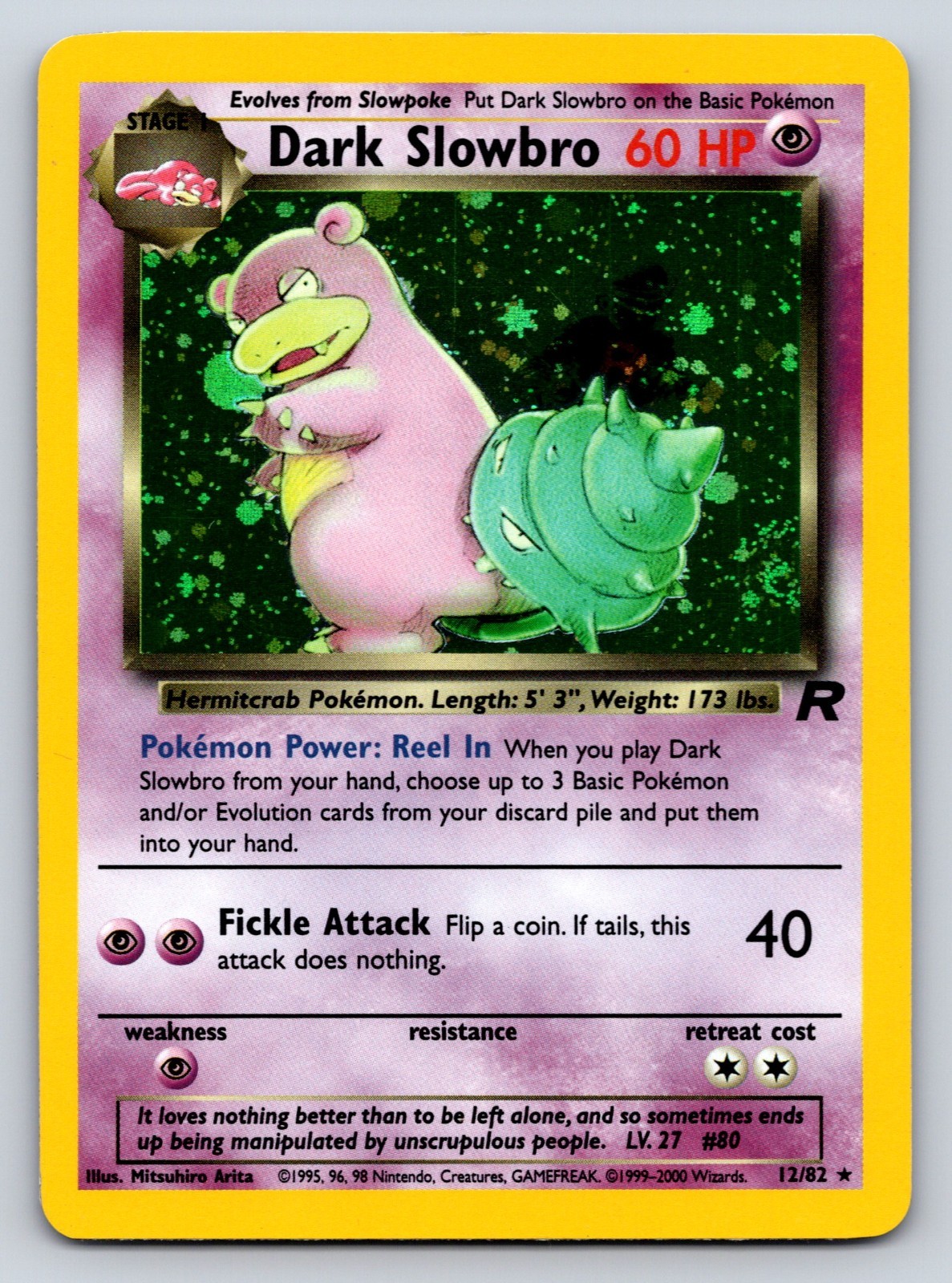 Carta Pokemon Team Rocket Dark Slowbro 2000 12/82 rara Holo LP