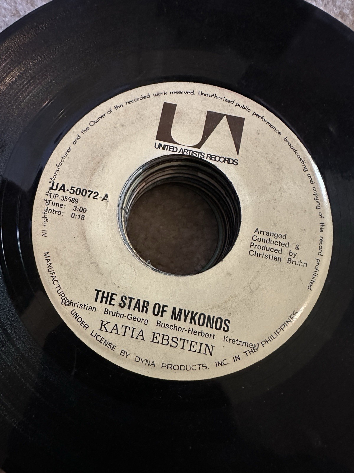Katia Ebstein 45 rpm Philippines 7" The Star Of Mykonos