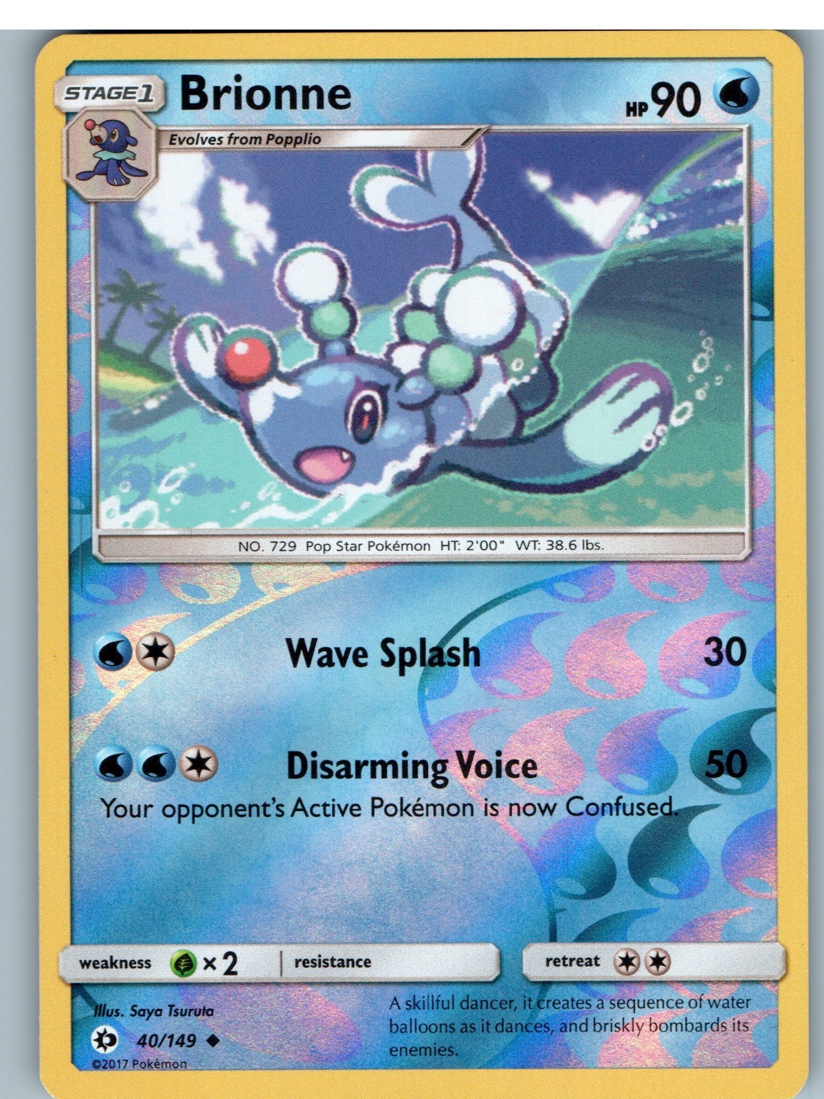 Brionne 40/149 Non Comune SM Set Base Pokemon Reverse Holo Leggermente Giocato
