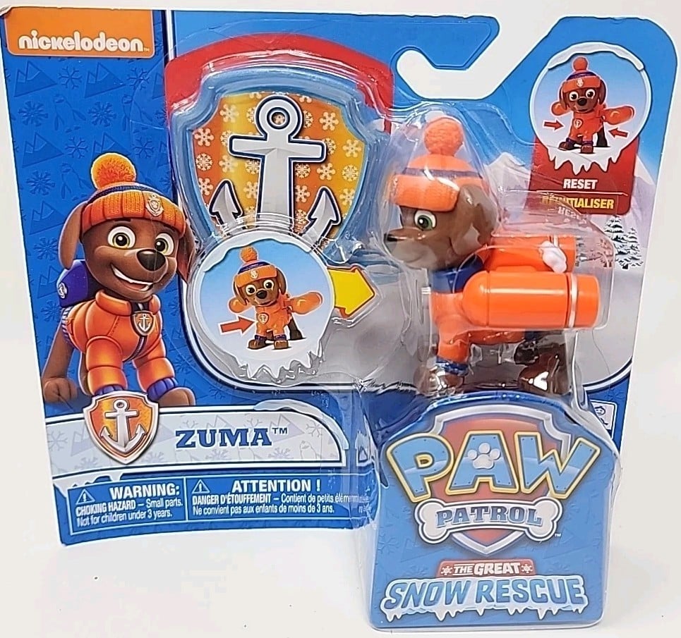 Paw Patrol Snow Rescue Zuma con Transforming Pup Pack e Badge nuovo con scatola