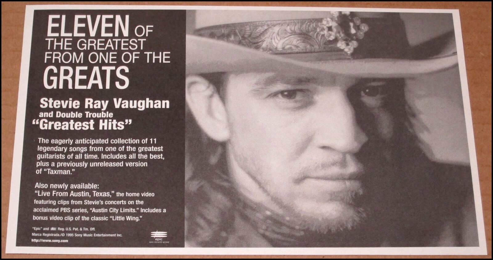 Album pubblicitario stampa Stevie Ray Vaughan Greatest Hits 1995 ritaglio pubblicitario 9"x5,5"