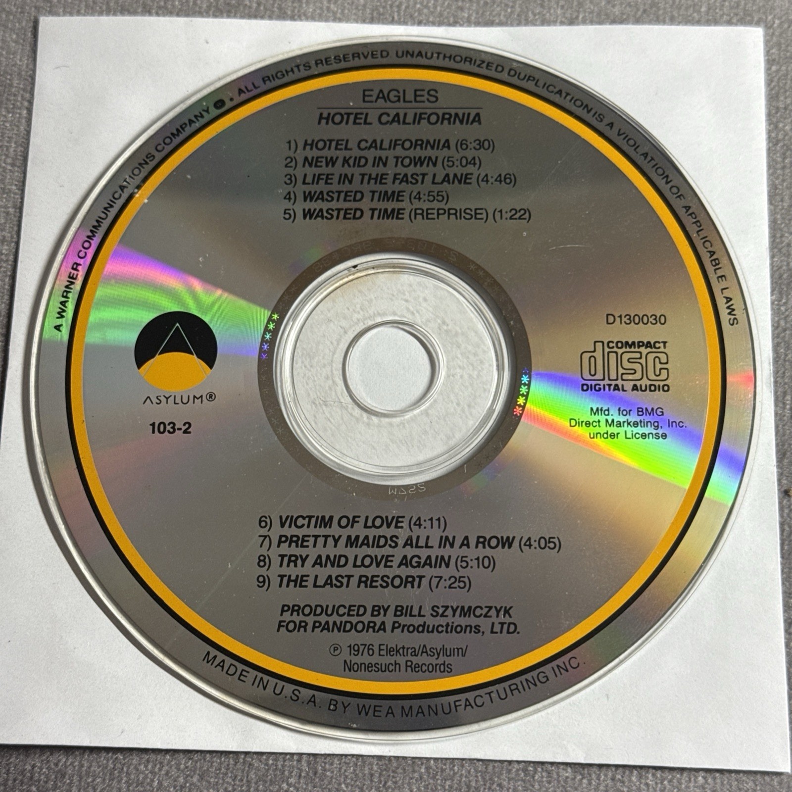 Eagles Hotel California CD 1976 Asylum Original Disc Only