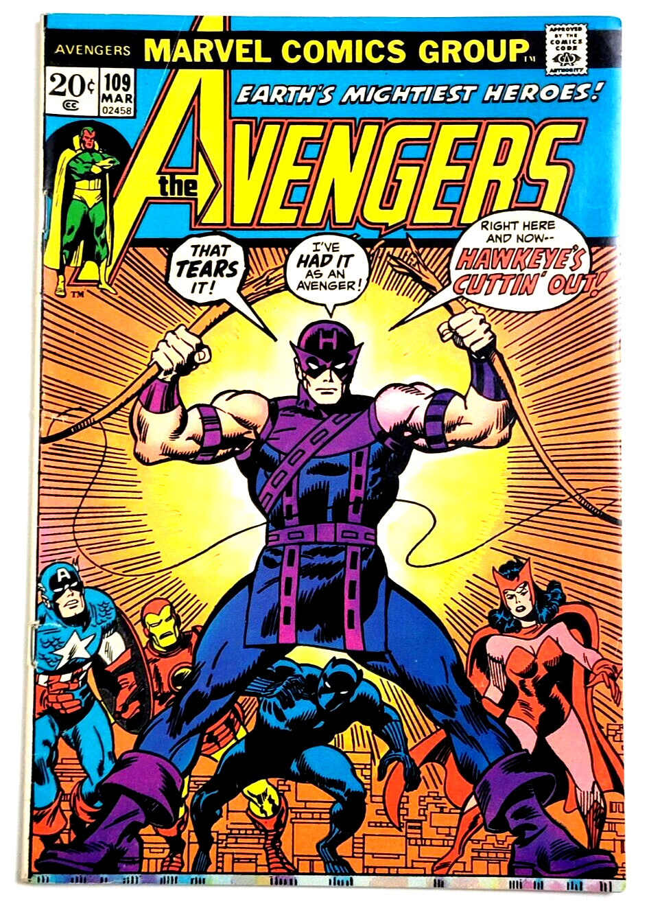 AVENGERS # 109 - (1973) APPARIZIONE DEVASTANTE LASCIA LA MARVEL DEGLI AVENGERS